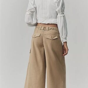 Anthropology Tan Wide-Leg Cargo Pants